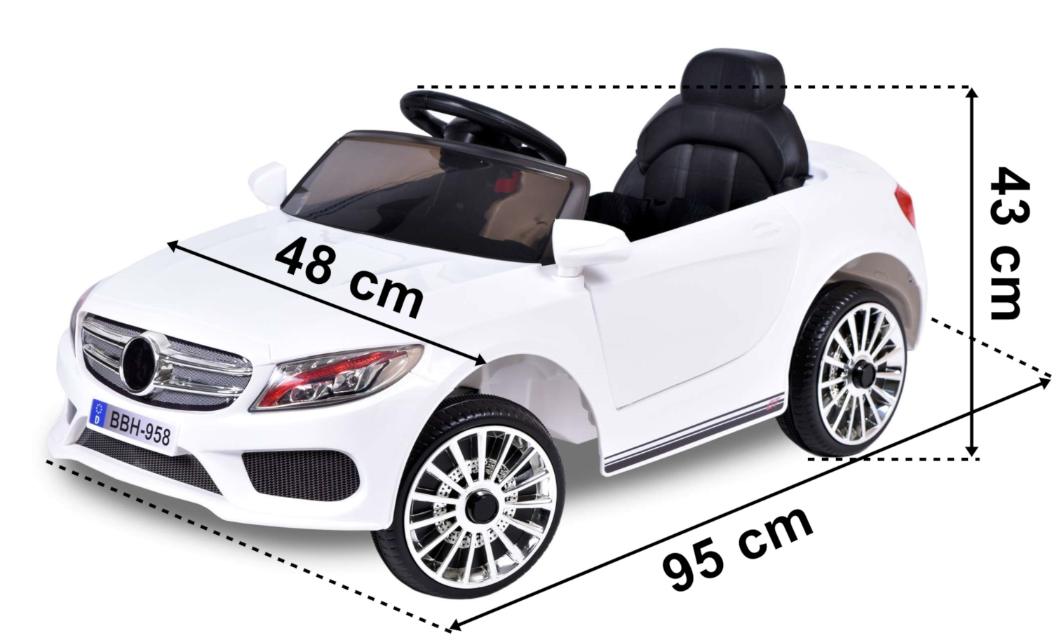 Samochód elektryczny dla dzieci MER95 biały wymiary